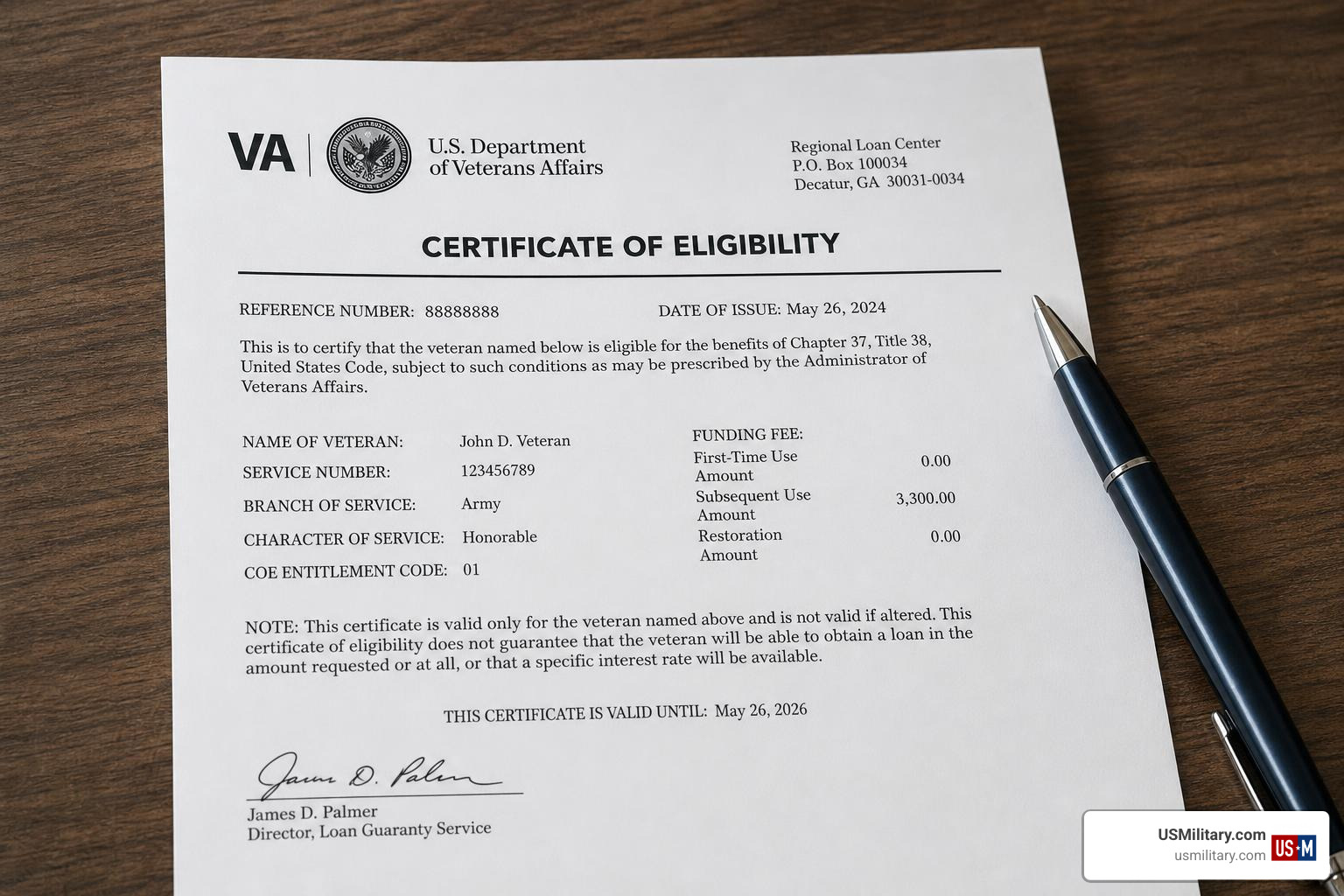 Certificate of Eligibility document Certificate of Eligibility document