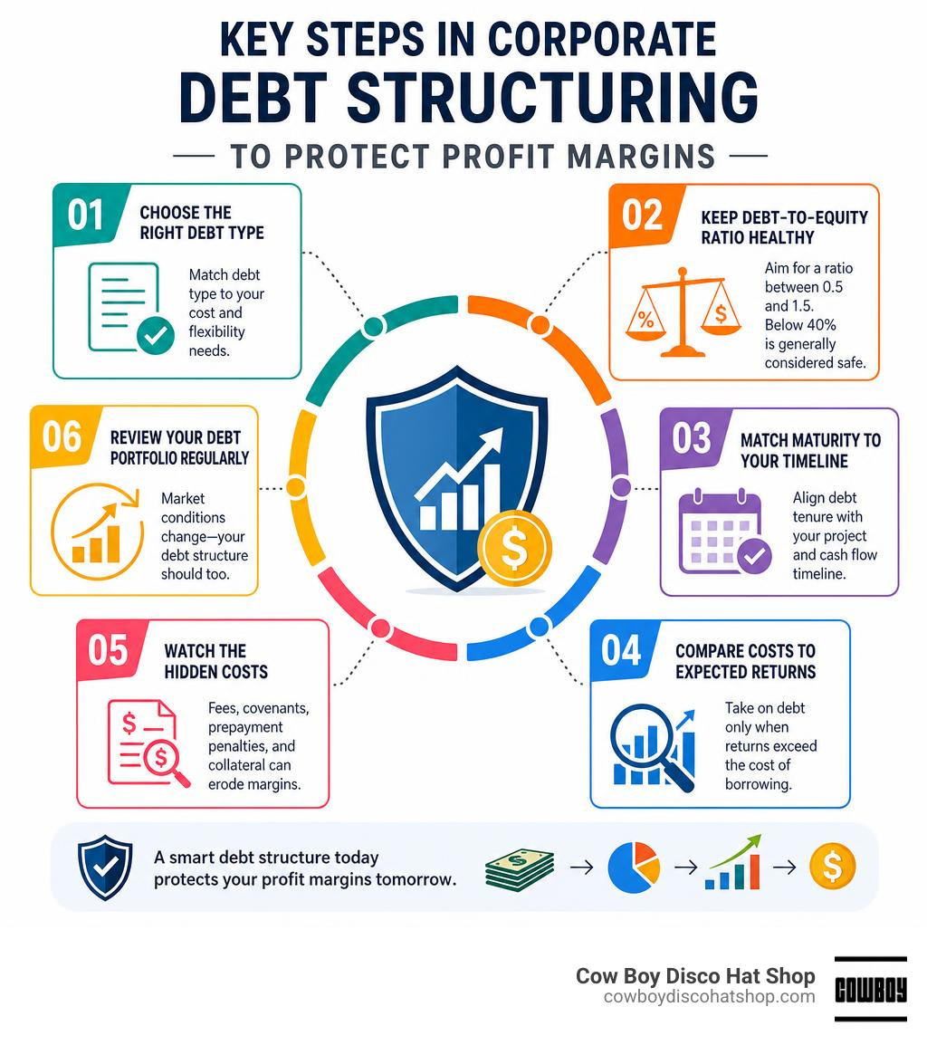 Infographic showing key steps in corporate debt structuring to protect profit margins infographic Infographic showing key steps in corporate debt structuring to protect profit margins infographic