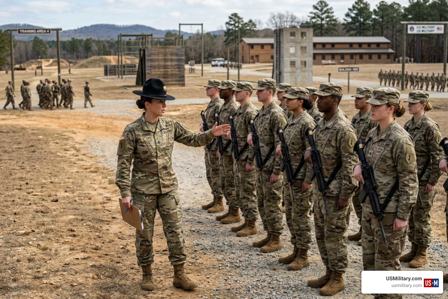 A Drill Sergeant instructing U.S. Army recruits A Drill Sergeant instructing U.S. Army recruits