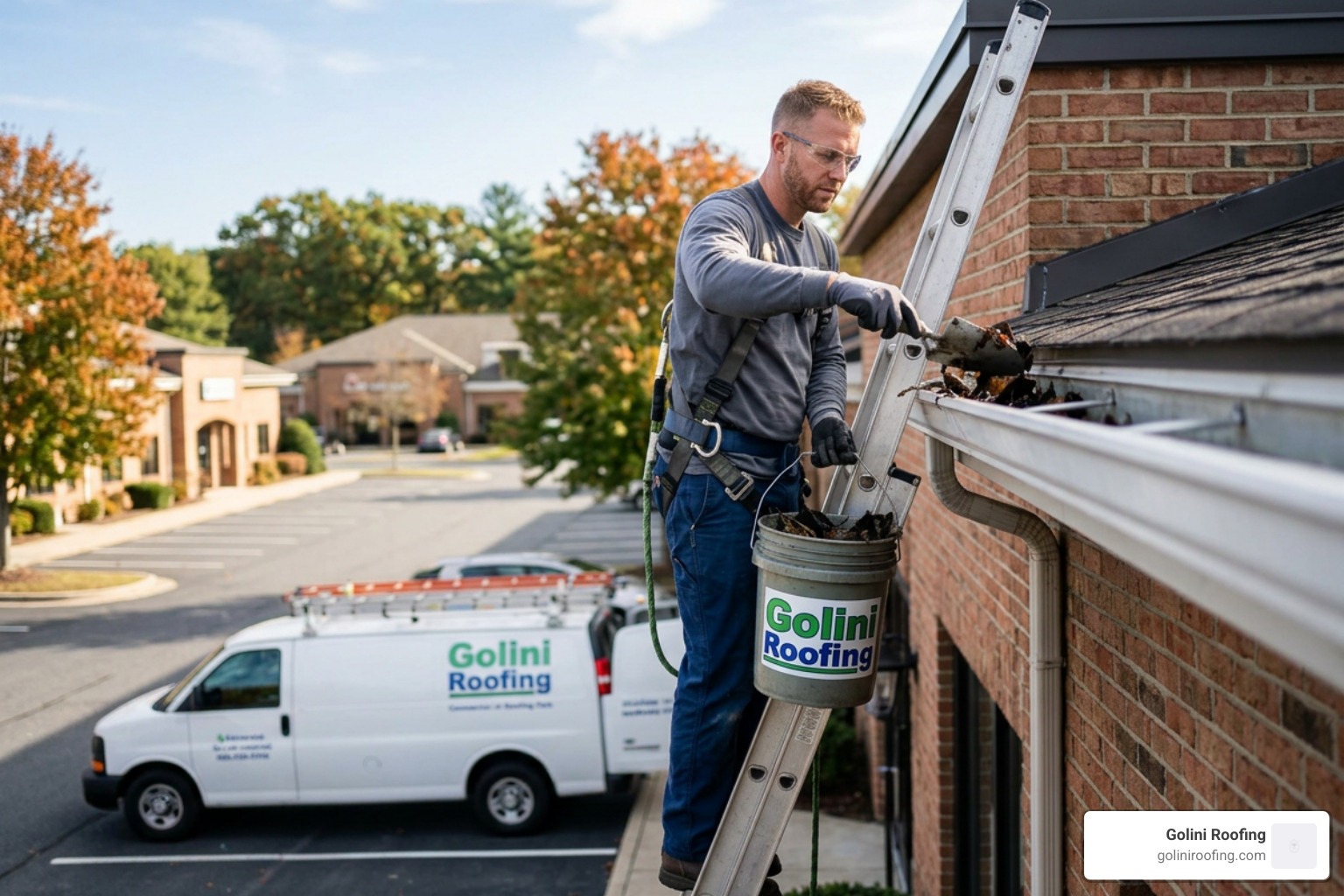 technician cleaning out commercial gutters technician cleaning out commercial gutters