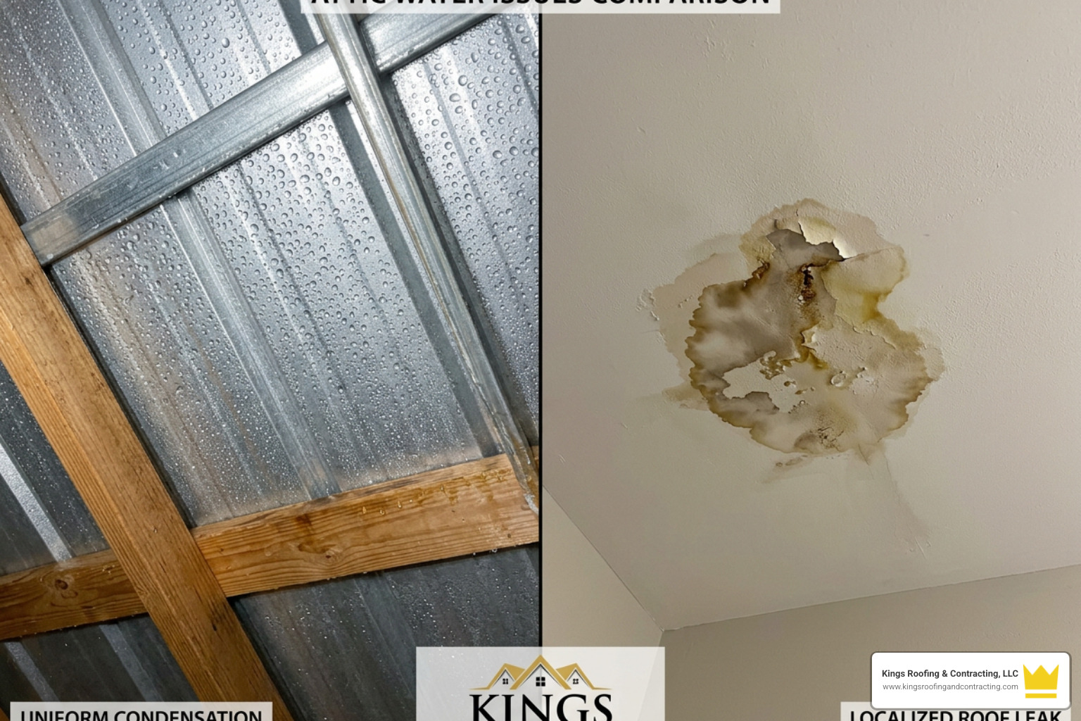 Comparison of uniform condensation patterns vs localized leak staining