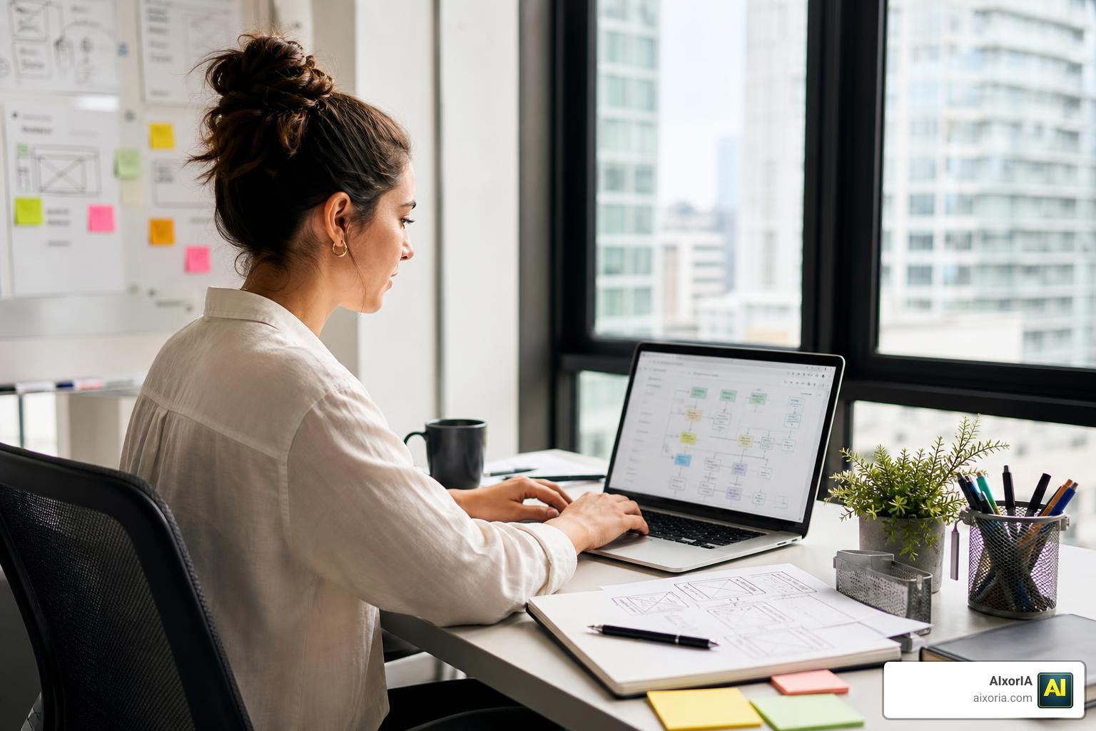 Designer working on a flowchart layout