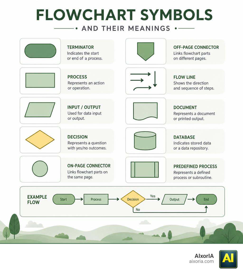 Flowchart symbols and their meanings infographic