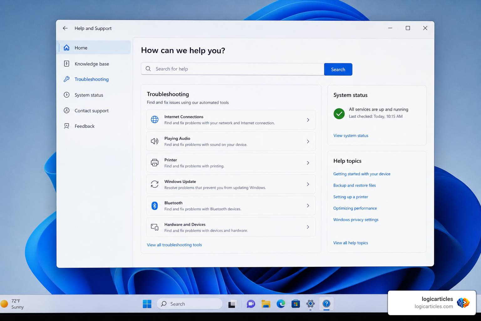 Logos user support and troubleshooting help screen Logos user support and troubleshooting help screen