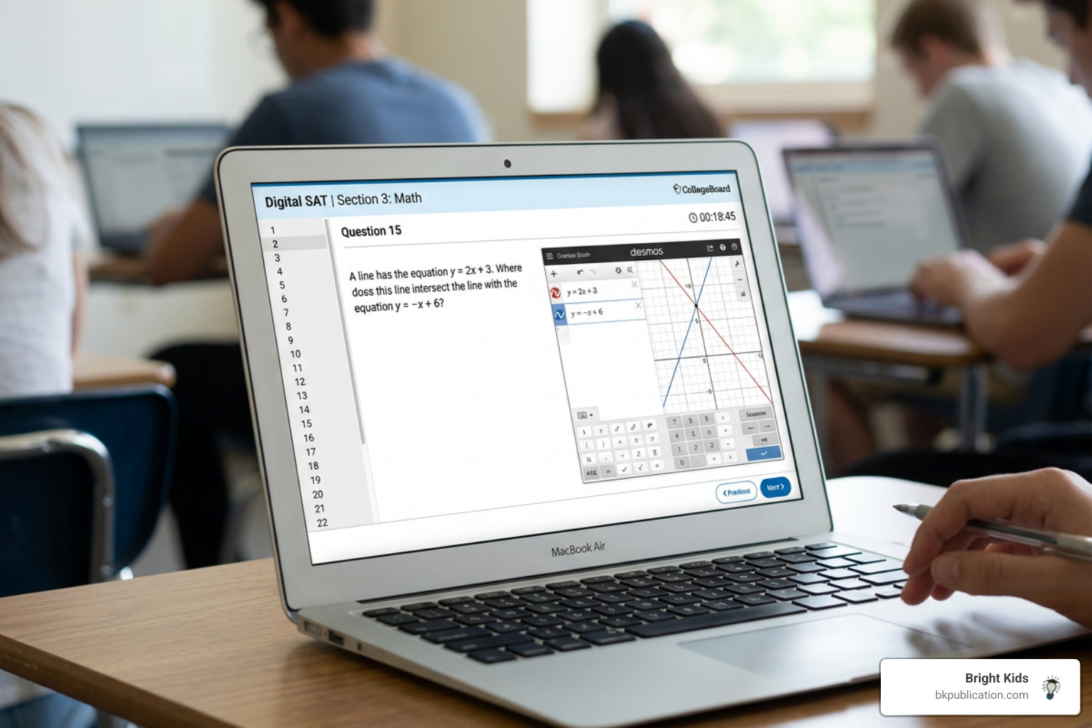 Bluebook app interface showing the Desmos calculator