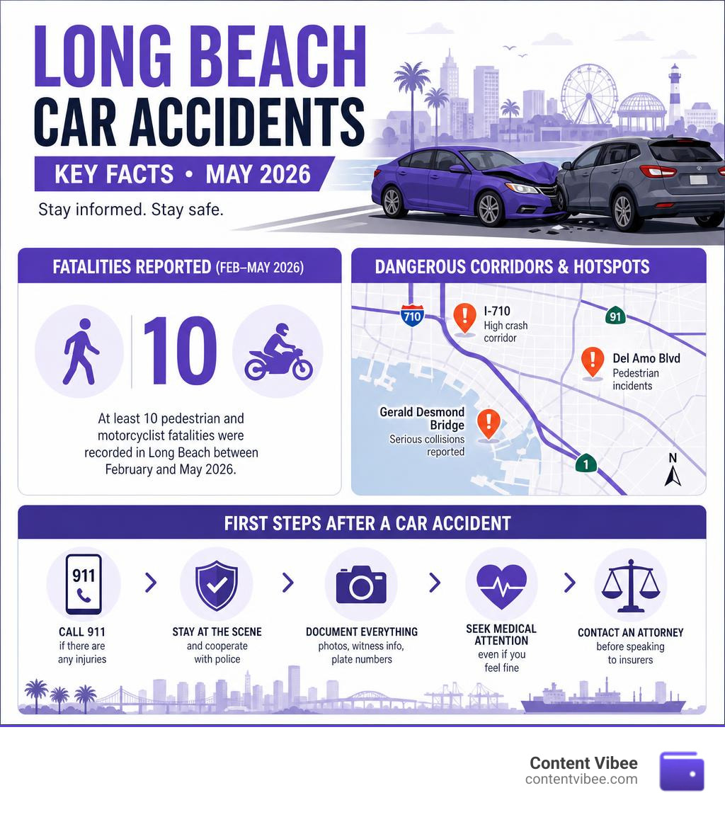 Key facts about Long Beach car accidents in May 2026 including fatalities, hotspots, and first steps infographic Key facts about Long Beach car accidents in May 2026 including fatalities, hotspots, and first steps infographic