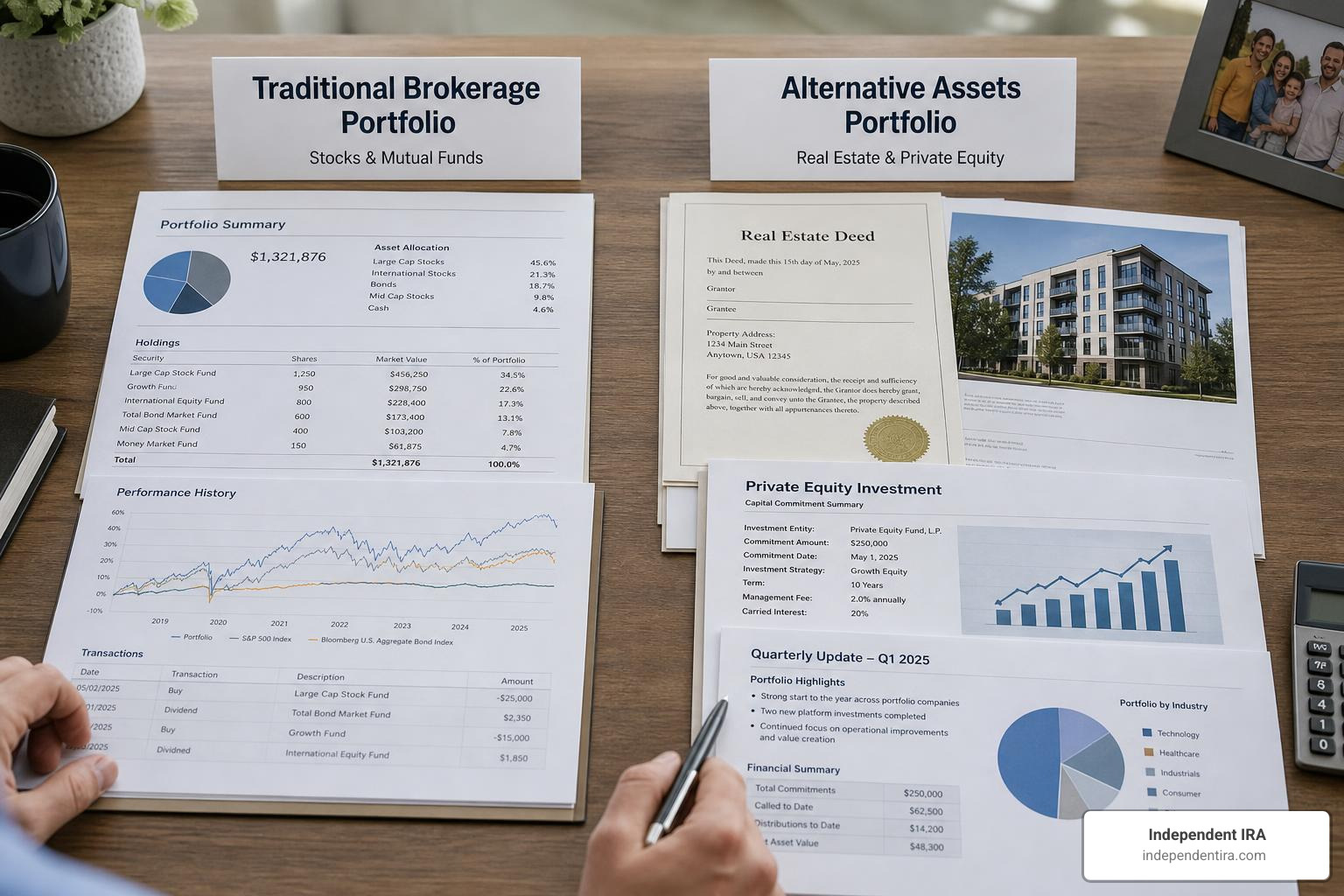 Comparison chart between traditional brokerage assets and self-directed alternative assets Comparison chart between traditional brokerage assets and self-directed alternative assets