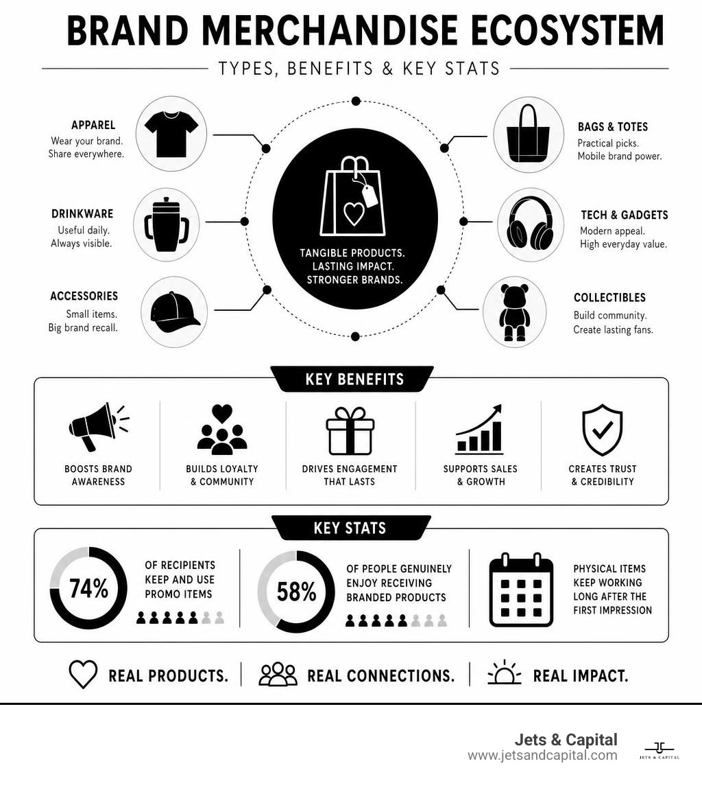 Brand merchandise ecosystem infographic showing types, benefits, and key stats infographic Brand merchandise ecosystem infographic showing types, benefits, and key stats infographic