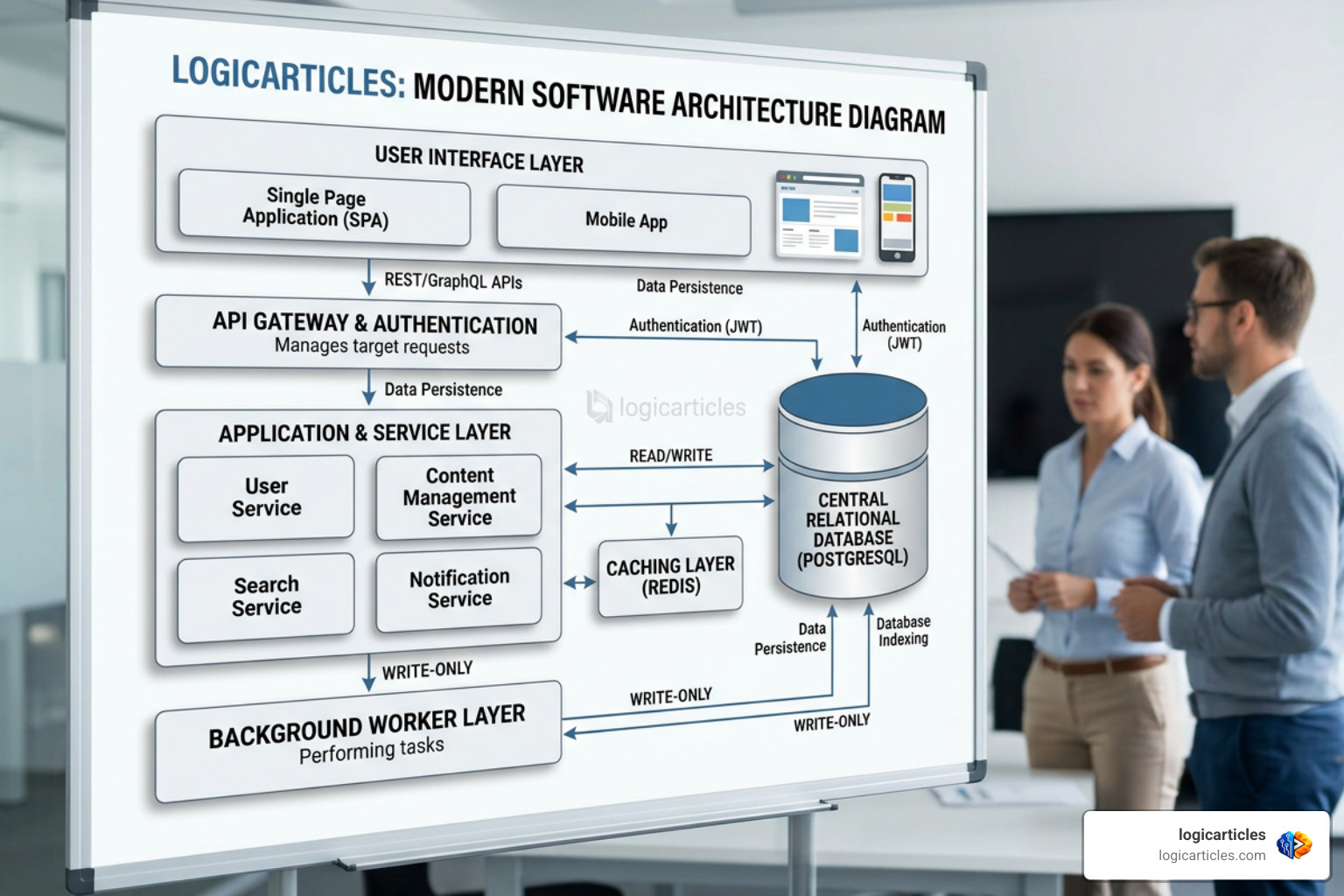 software architecture diagram showing components and database integration