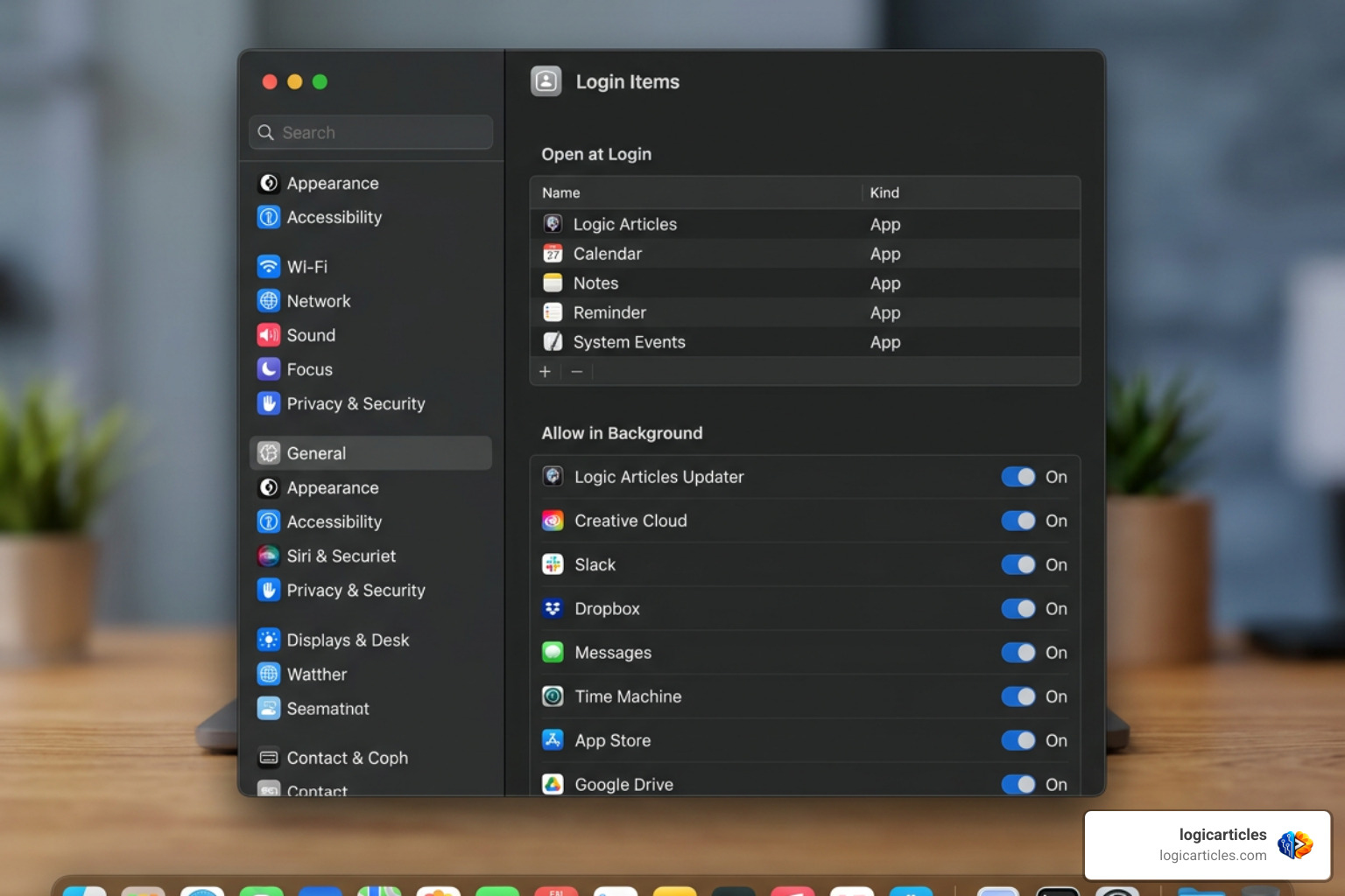 macOS System Settings Login Items showing background tasks and apps macOS System Settings Login Items showing background tasks and apps
