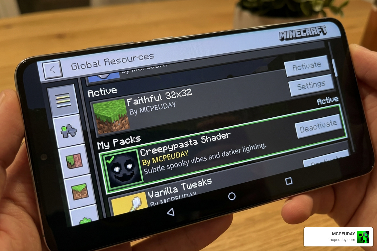 Minecraft global resources settings menu