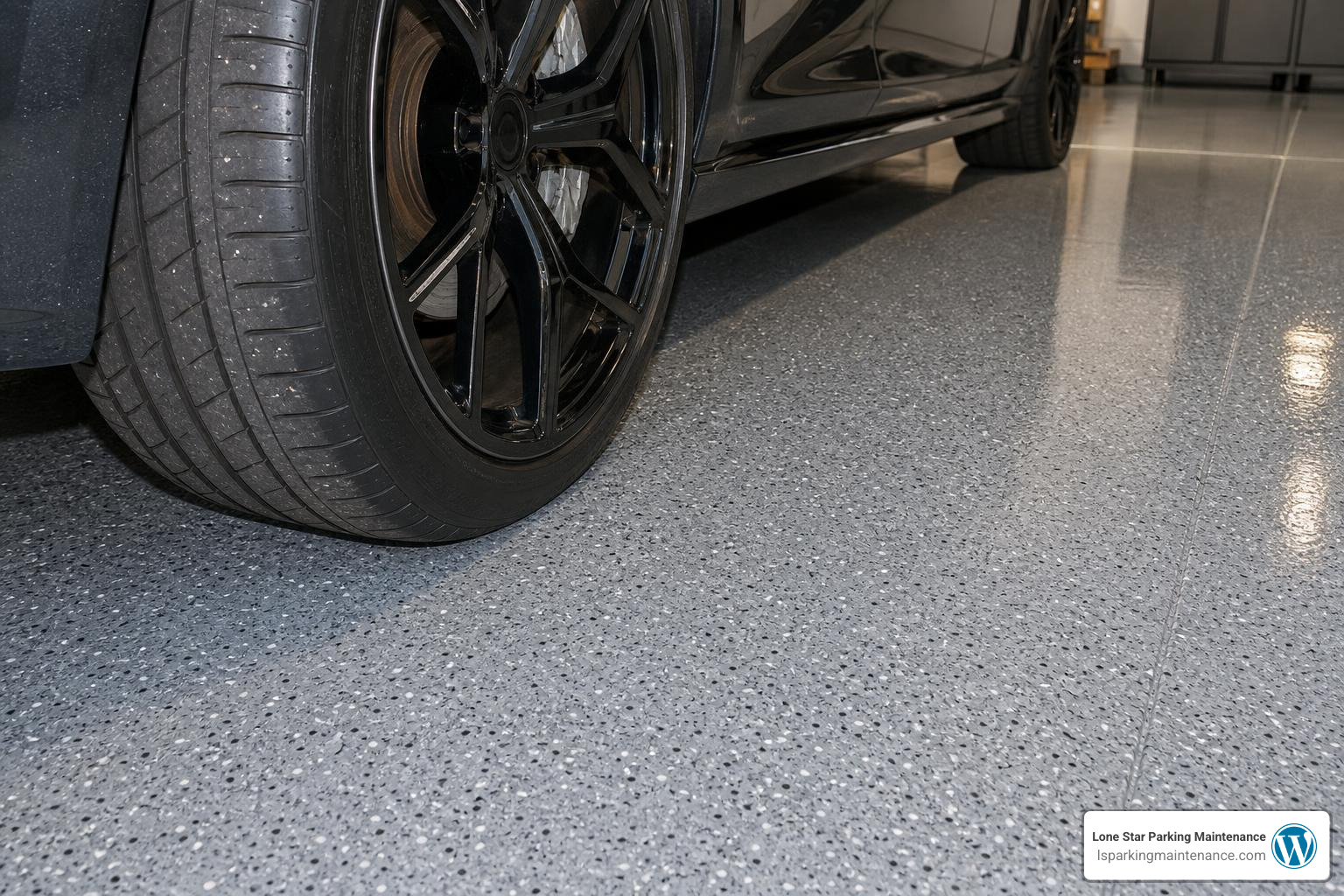 High-gloss polyurea garage floor coating resisting hot tire pickup High-gloss polyurea garage floor coating resisting hot tire pickup