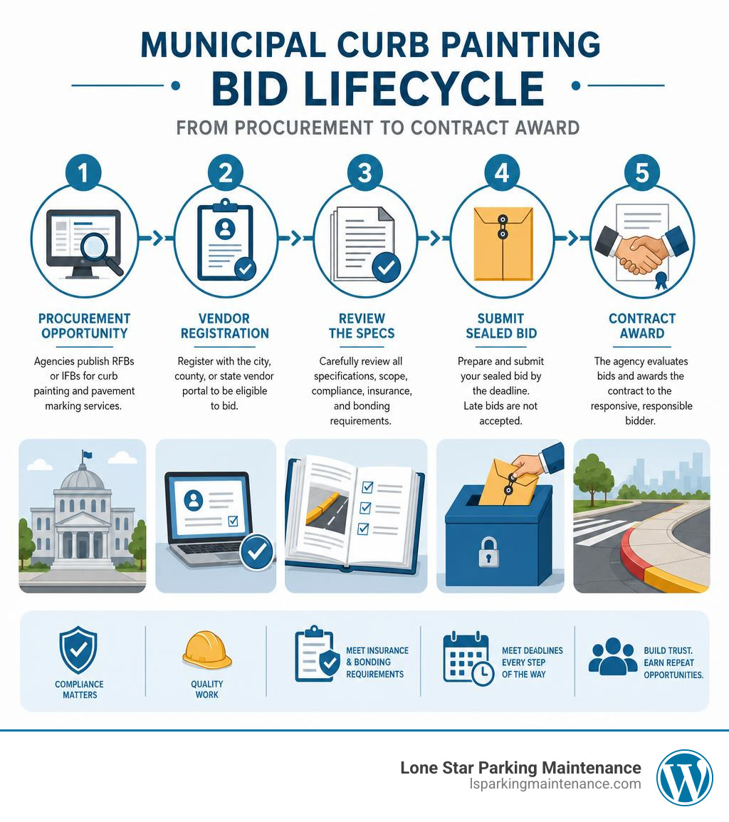 Municipal curb painting bid lifecycle from procurement to contract award infographic Municipal curb painting bid lifecycle from procurement to contract award infographic