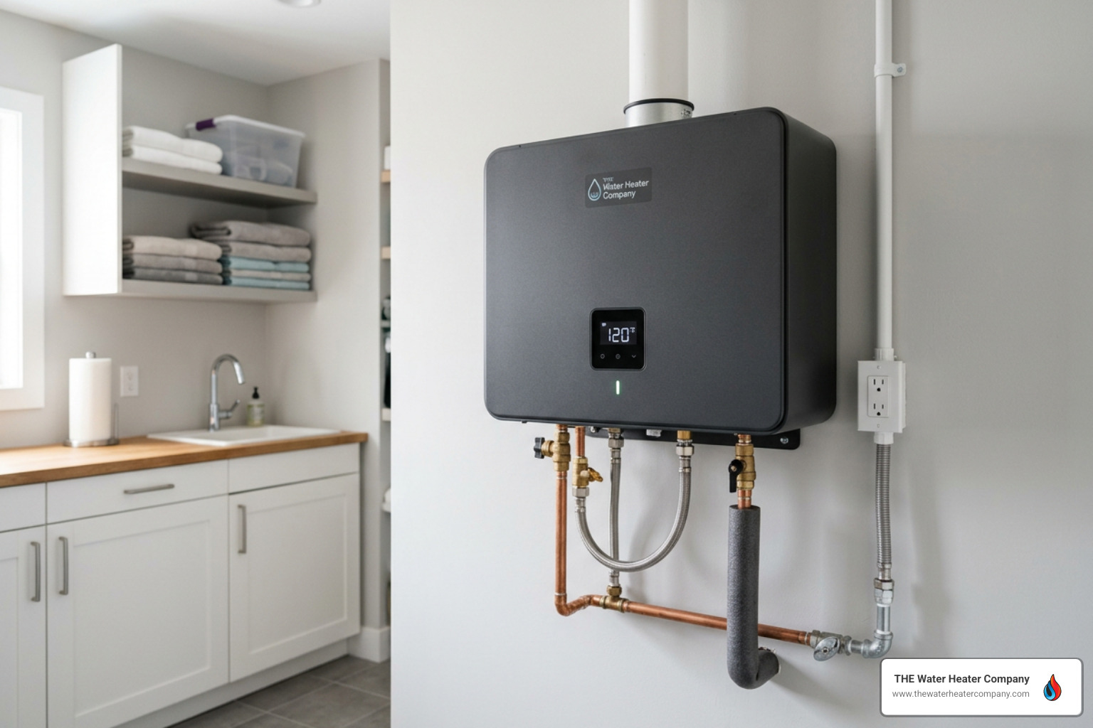 sleek tankless water heater installed on a wall sleek tankless water heater installed on a wall