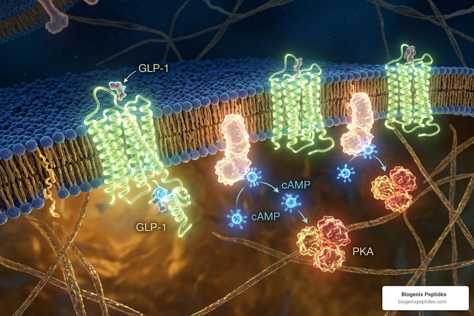 Cellular receptor activation and downstream signaling pathways of GLP-1 peptides