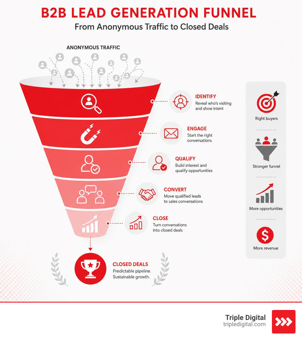 B2B lead generation funnel from anonymous traffic to closed deals infographic B2B lead generation funnel from anonymous traffic to closed deals infographic