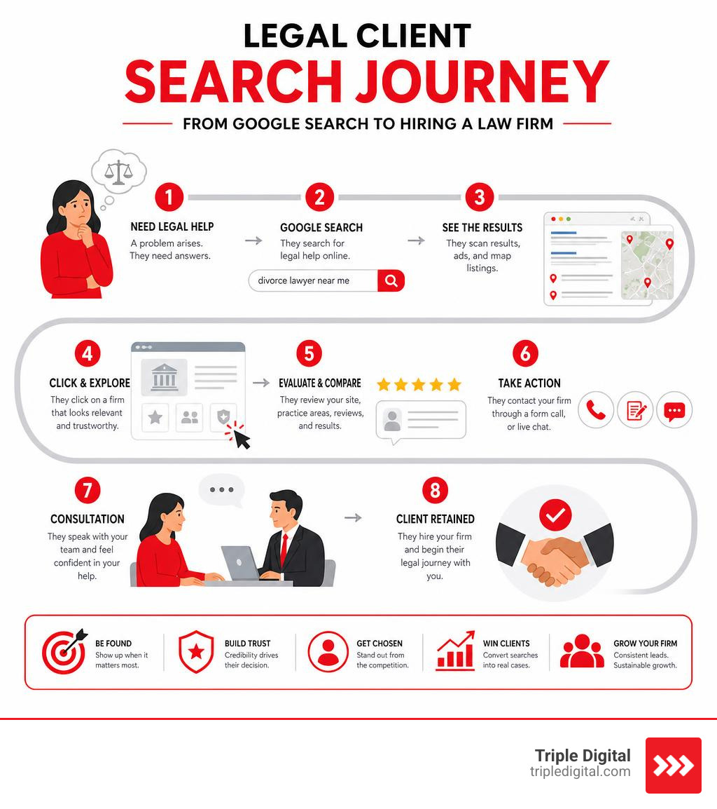 Legal client search journey from Google search to hiring a law firm — infographic infographic Legal client search journey from Google search to hiring a law firm — infographic infographic