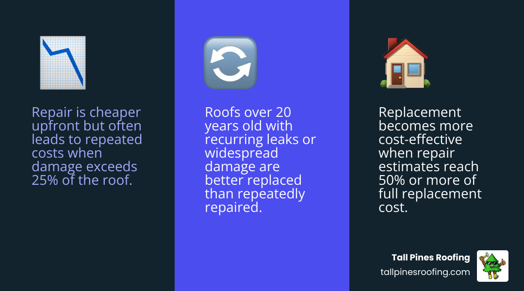 Infographic showing roof repair vs replacement decision matrix based on age, damage percentage, and cost ratio infographic Infographic showing roof repair vs replacement decision matrix based on age, damage percentage, and cost ratio infographic
