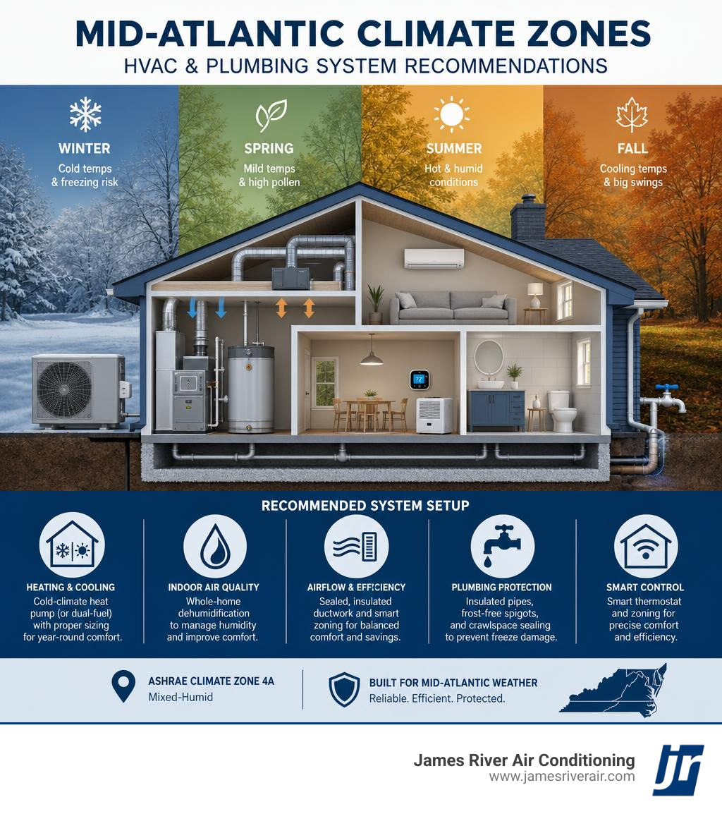 Mid-Atlantic climate zones HVAC and plumbing system recommendations infographic infographic Mid-Atlantic climate zones HVAC and plumbing system recommendations infographic infographic