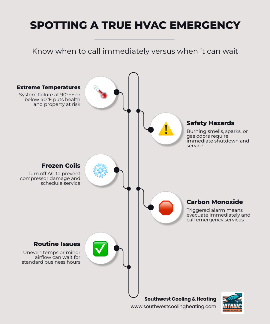 Infographic showing the difference between emergency and standard HVAC service calls with examples of each infographic Infographic showing the difference between emergency and standard HVAC service calls with examples of each infographic