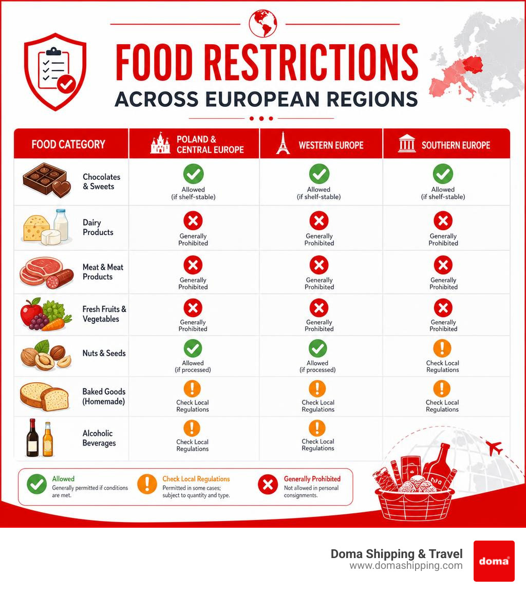 Table comparing food restrictions across European regions infographic