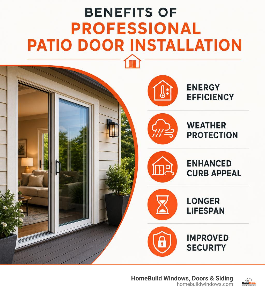 Benefits of professional patio door installation: energy efficiency, weather protection, curb appeal, lifespan, and security
