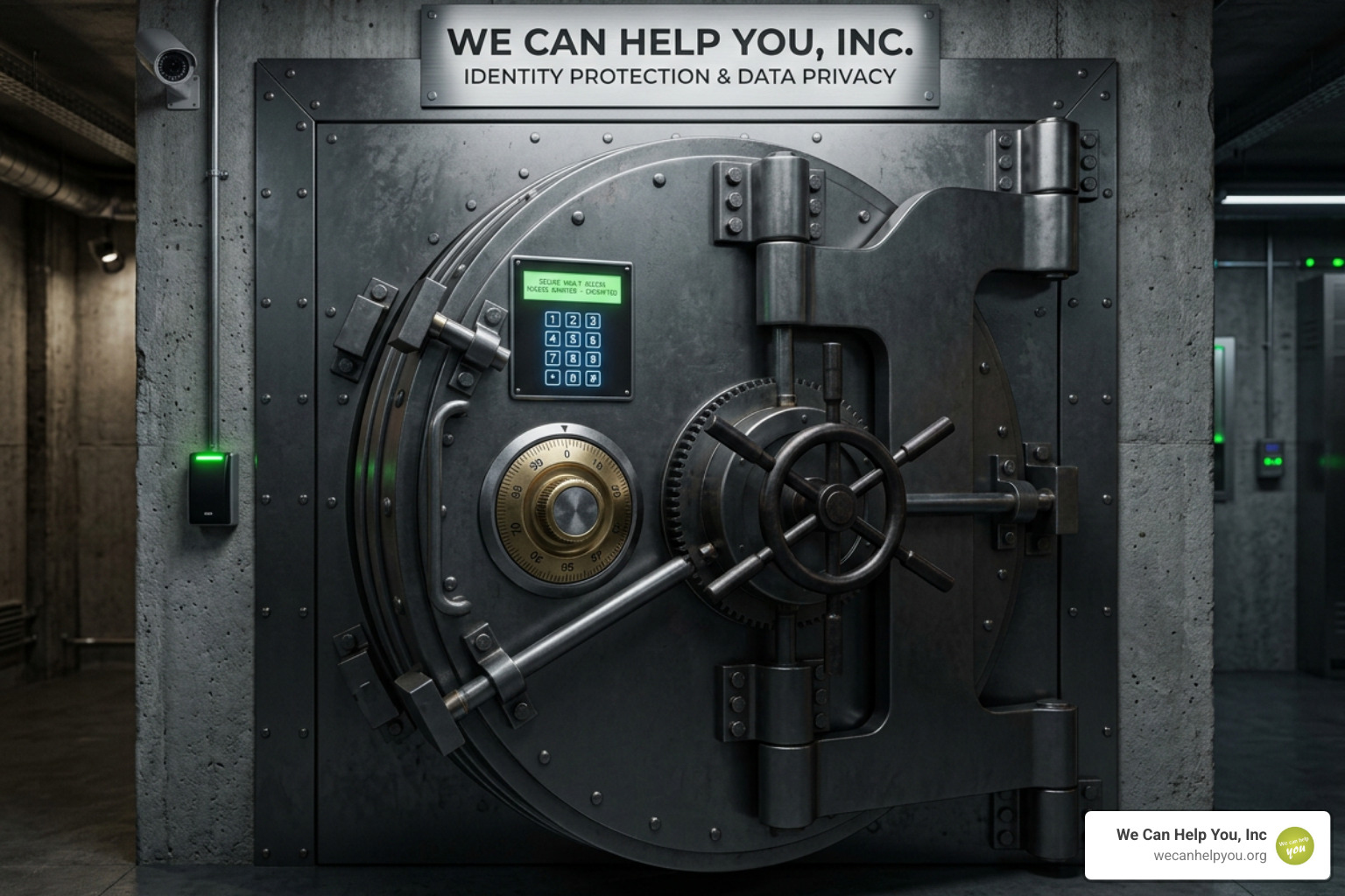 A locked digital vault representing identity protection and data privacy A locked digital vault representing identity protection and data privacy