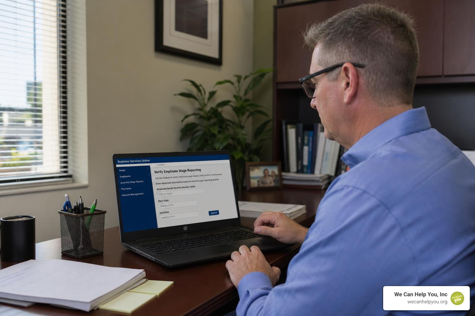 An employer using Business Services Online to verify employee wage reporting records An employer using Business Services Online to verify employee wage reporting records