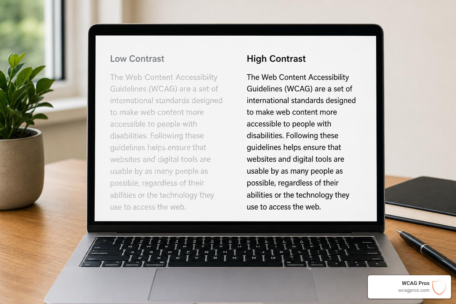 A visual example showing the difference between low contrast and high contrast text on a web page A visual example showing the difference between low contrast and high contrast text on a web page