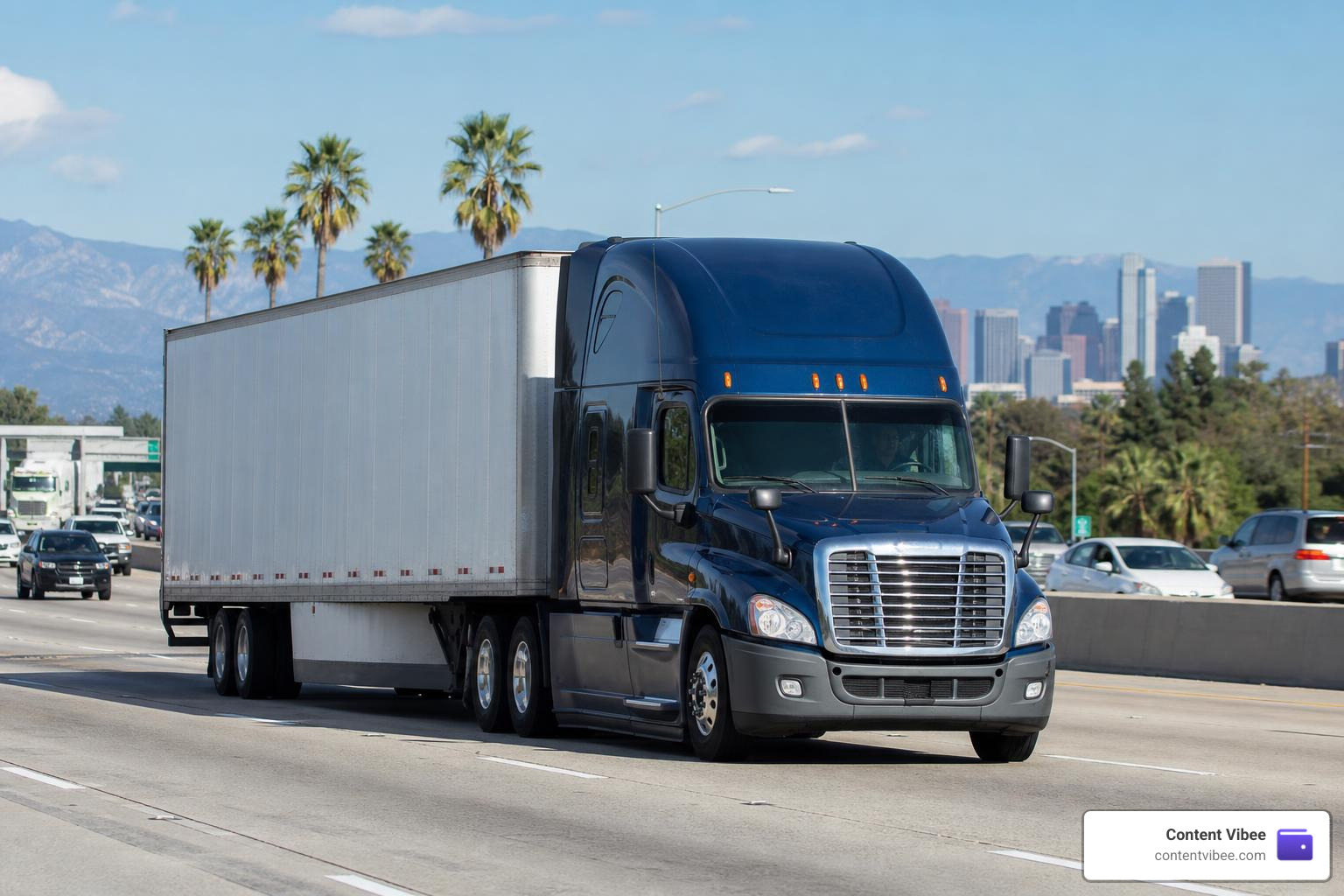 commercial semi-truck on a Los Angeles freeway