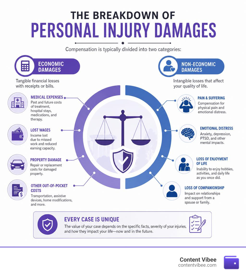 Infographic explaining the breakdown of personal injury damages infographic