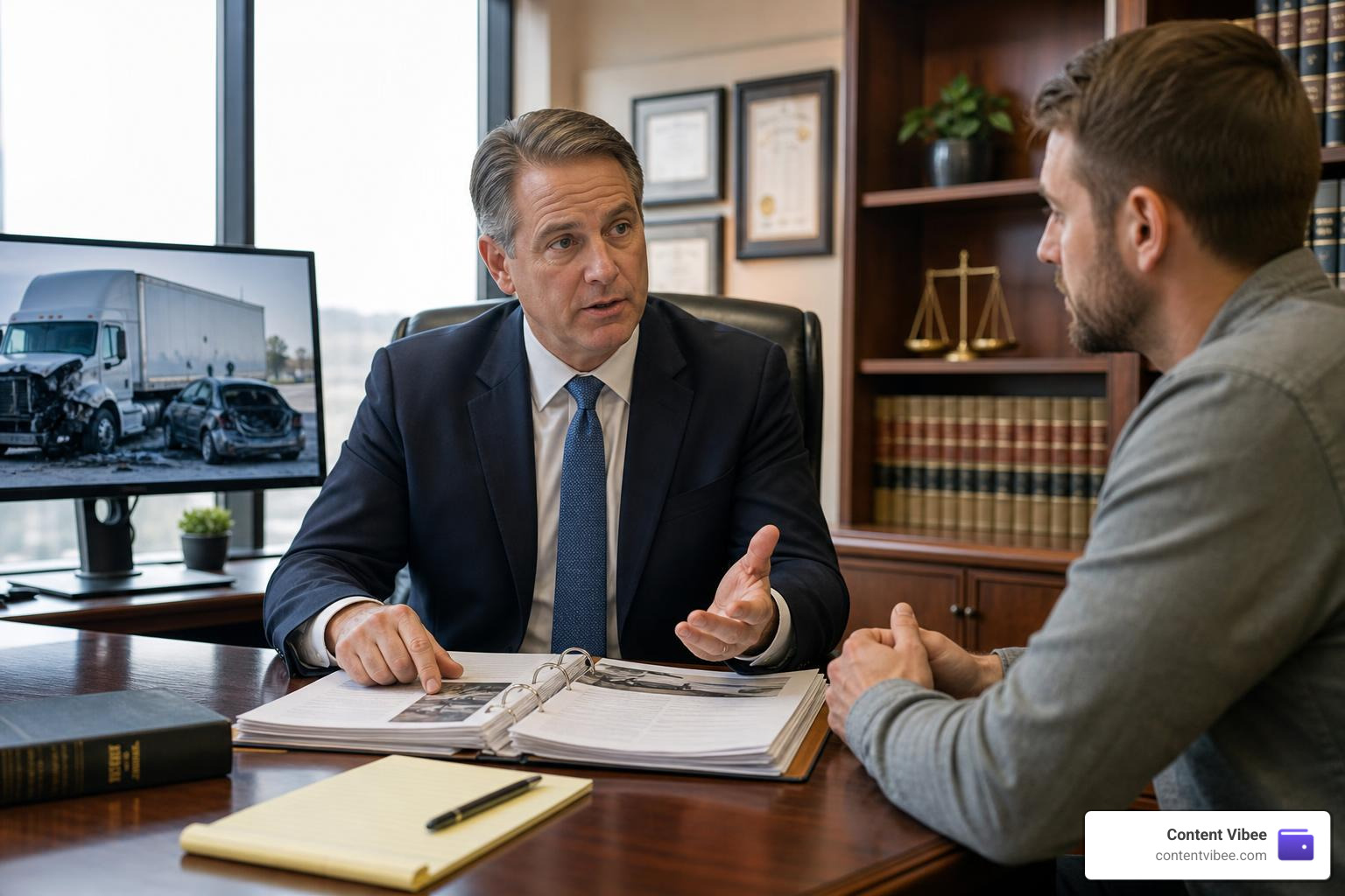 client consulting with an experienced semi truck accident attorney