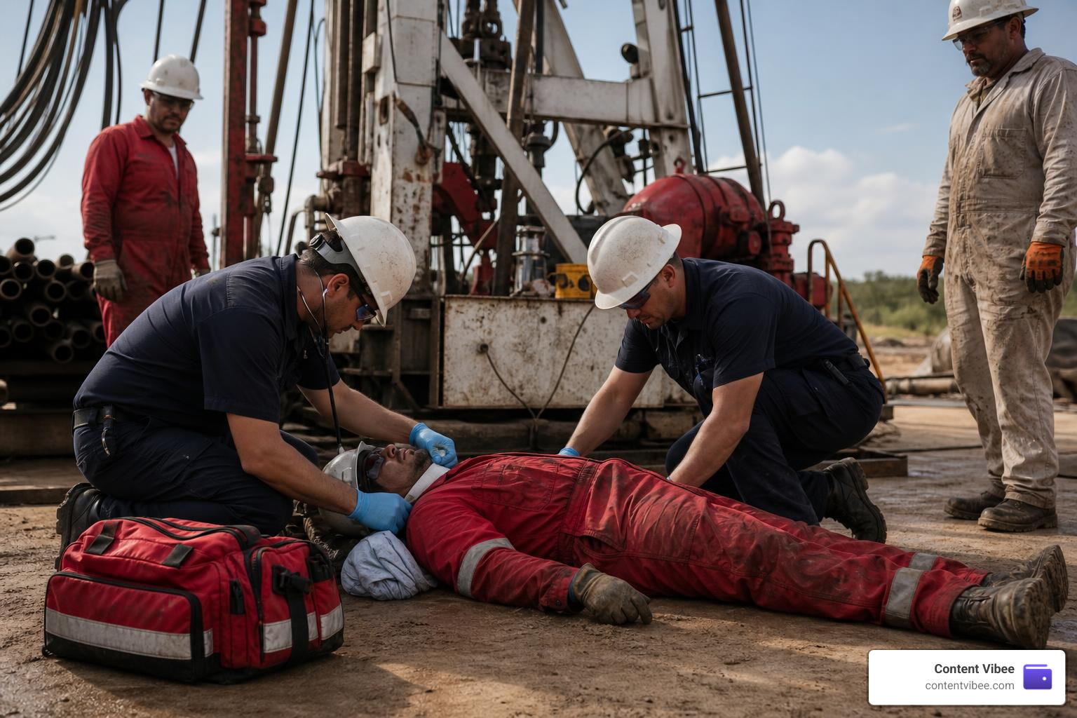 injured oilfield worker receiving medical attention on site