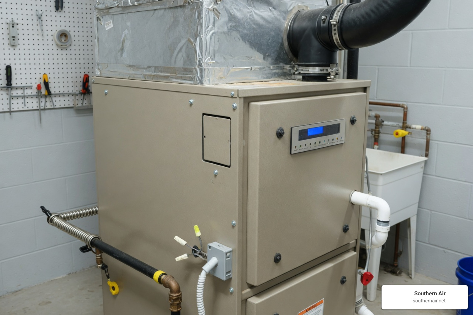 technician inspecting a furnace during annual maintenance technician inspecting a furnace during annual maintenance