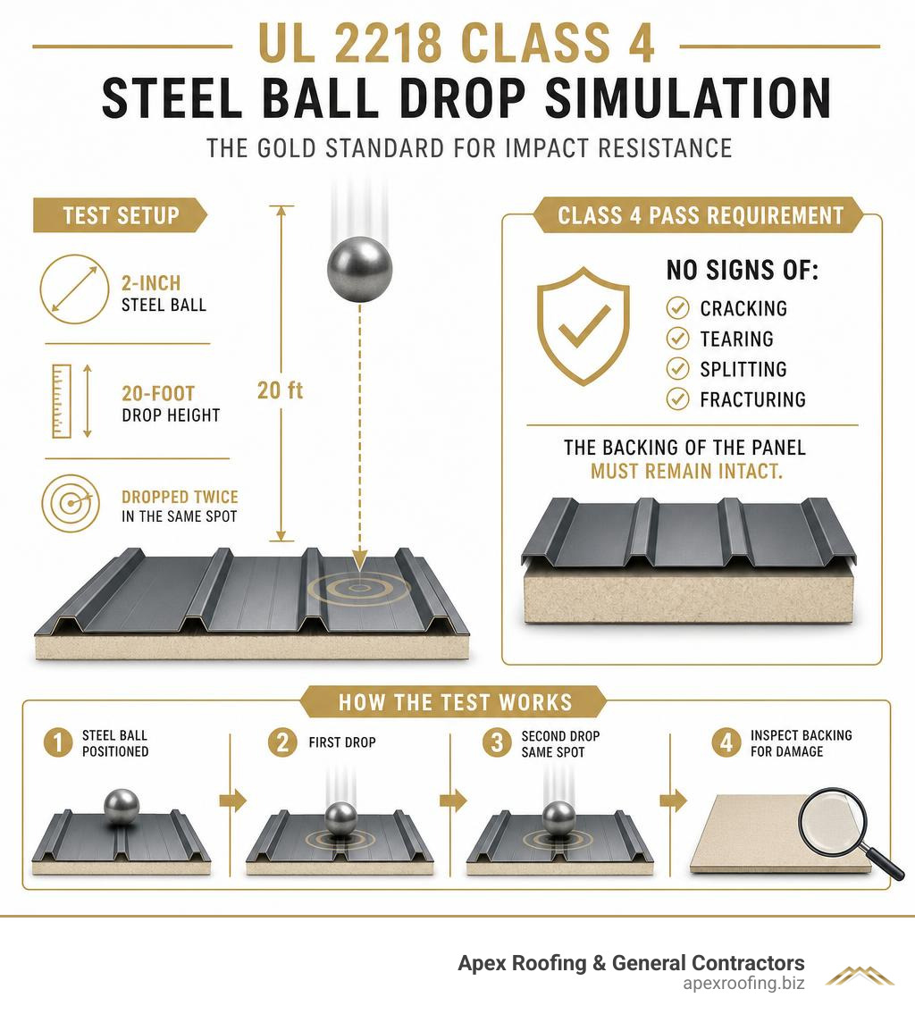 UL 2218 Class 4 testing steel ball drop simulation infographic
