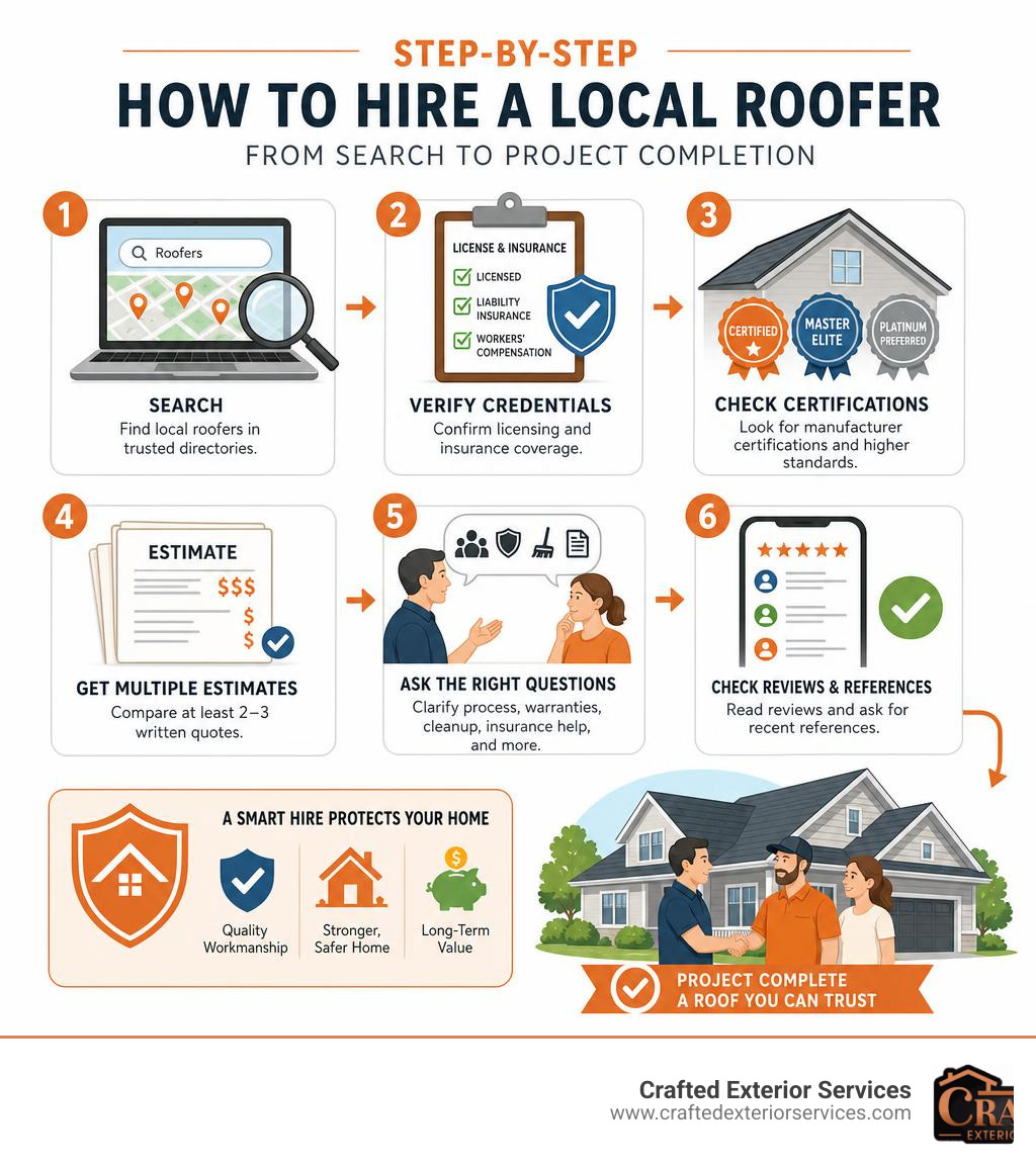 Step-by-step infographic: how to hire a local roofer from search to project completion infographic Step-by-step infographic: how to hire a local roofer from search to project completion infographic