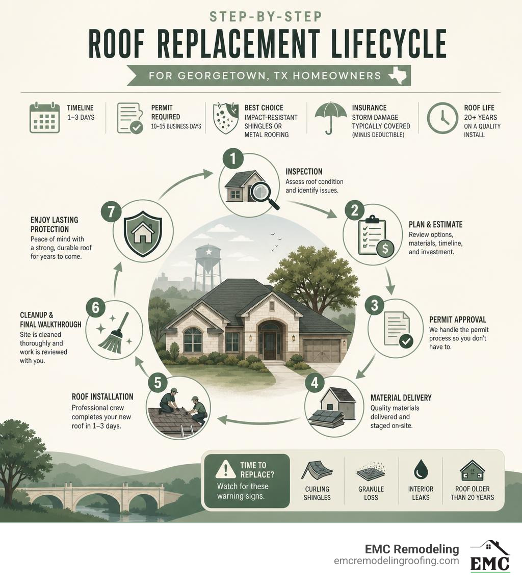 Step-by-step roof replacement lifecycle infographic for Georgetown TX homeowners infographic Step-by-step roof replacement lifecycle infographic for Georgetown TX homeowners infographic