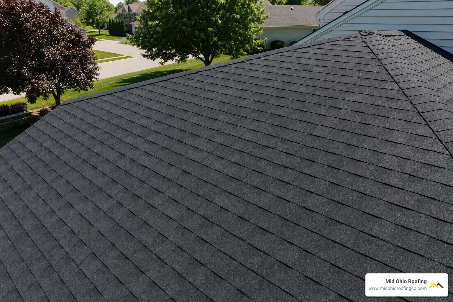 Flat, uncurled asphalt shingles on a clean roof deck