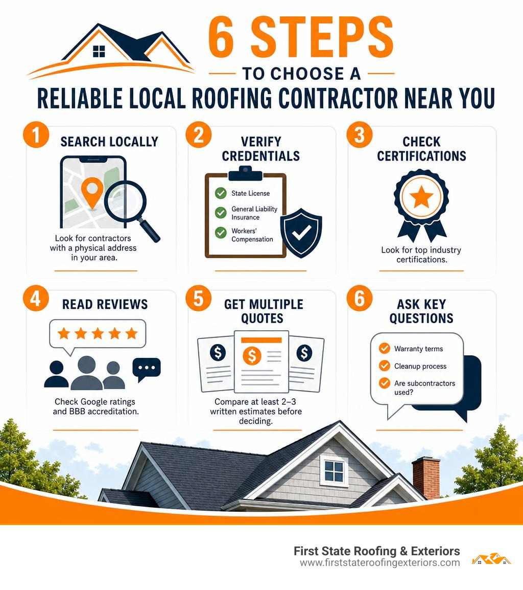 Infographic: 6 steps to choose a reliable local roofing contractor near you infographic Infographic: 6 steps to choose a reliable local roofing contractor near you infographic