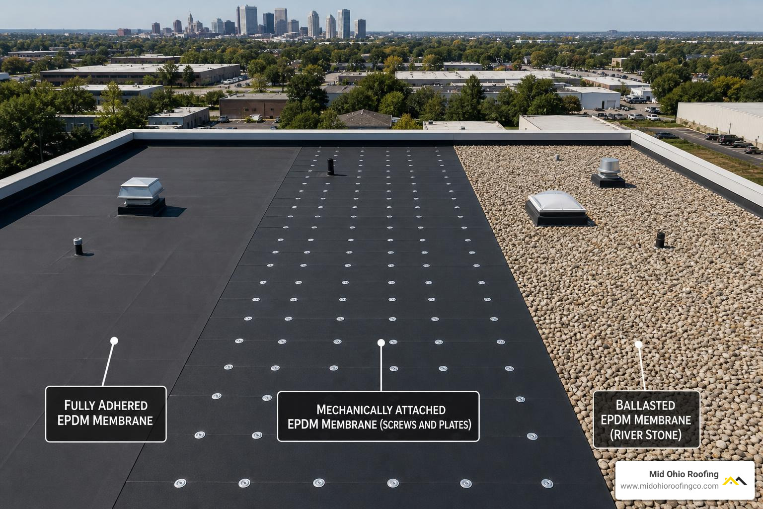 EPDM installation methods: fully adhered, mechanically attached, and ballasted EPDM installation methods: fully adhered, mechanically attached, and ballasted