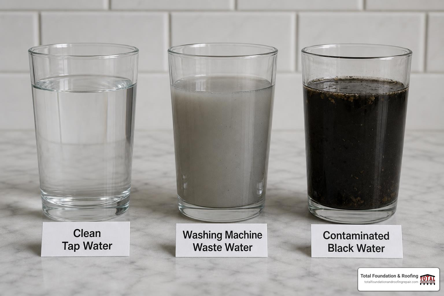 water contamination categories chart showing clean, gray, and black water