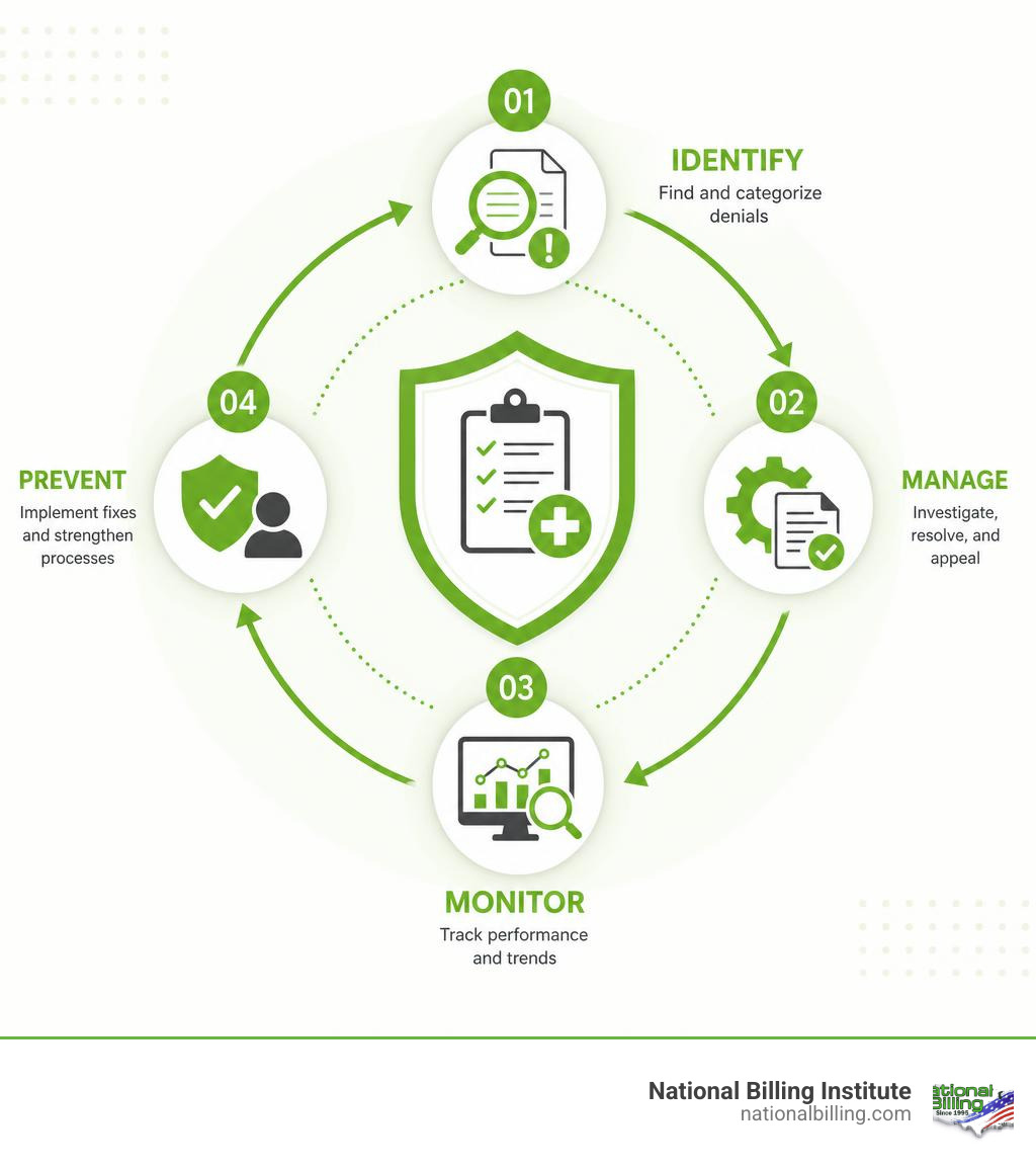 Workflow diagram showing the IMMP steps: Identify, Manage, Monitor, Prevent infographic Workflow diagram showing the IMMP steps: Identify, Manage, Monitor, Prevent infographic