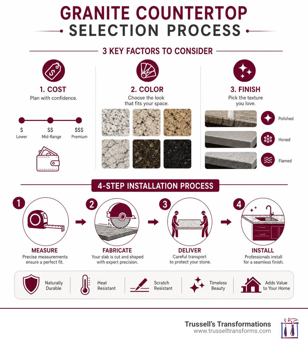 Granite Countertop Selection Process: Cost, Color, Finish, Installation Steps Infographic Infographic