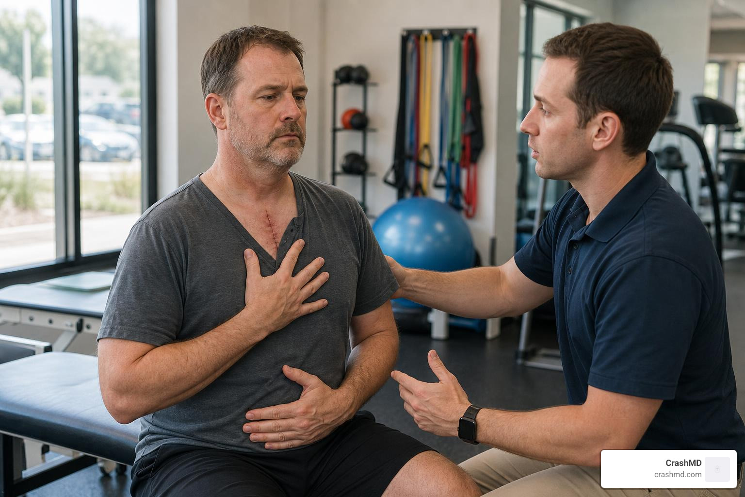 patient recovering from chest trauma in physical therapy patient recovering from chest trauma in physical therapy