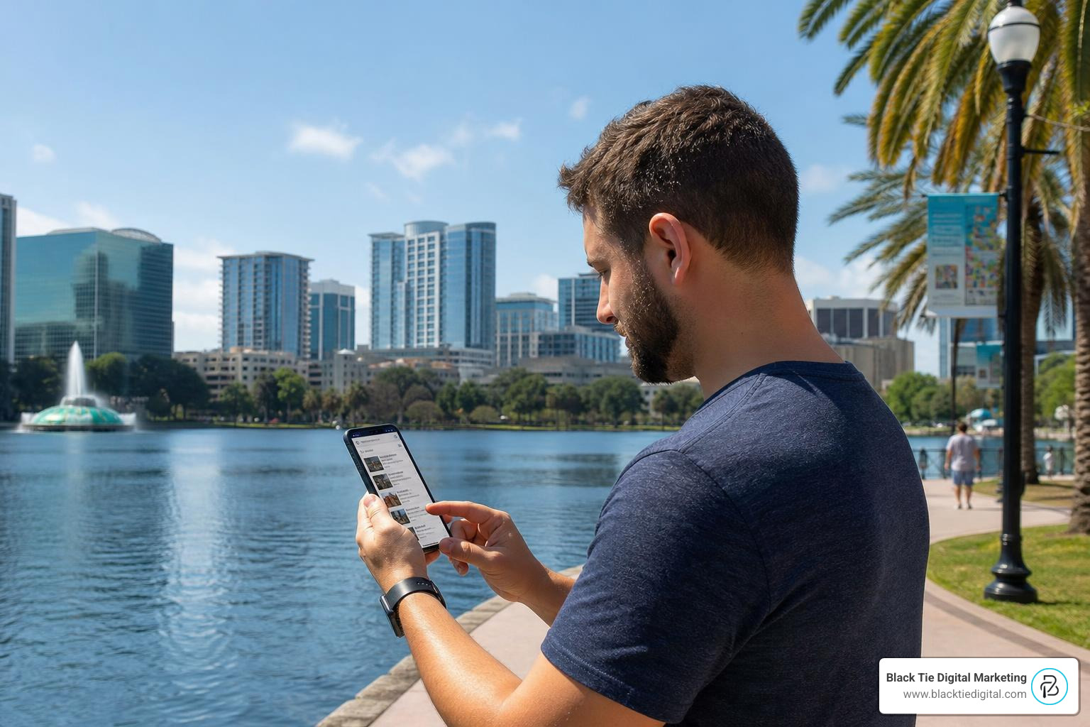 Consumer searching for local services on a mobile phone in Orlando