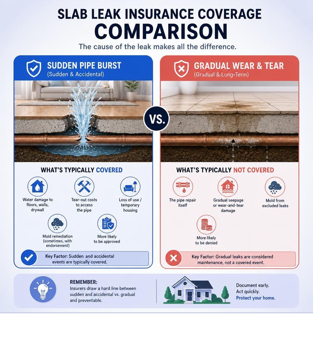 infographic sudden pipe burst vs gradual wear and tear slab leak insurance coverage comparison infographic infographic sudden pipe burst vs gradual wear and tear slab leak insurance coverage comparison infographic