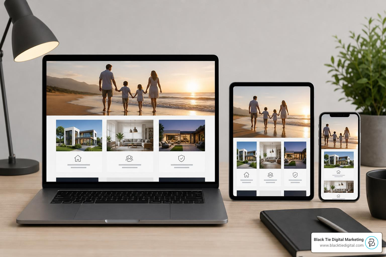 Mobile responsive website design showing seamless viewing across tablet and smartphone screens