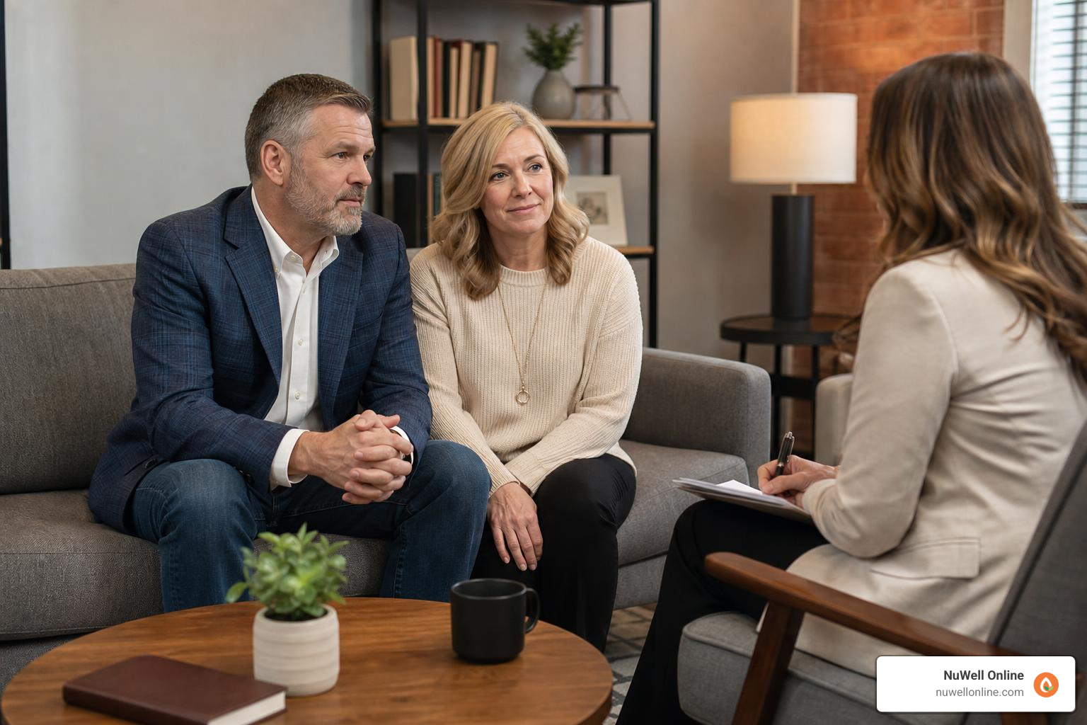 A pastor and wife in a supportive counseling session