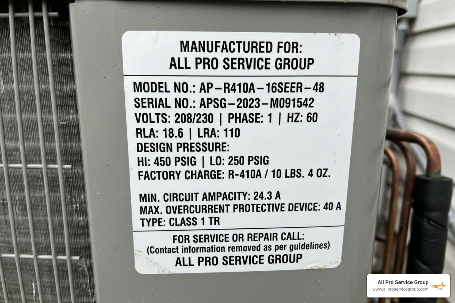 close-up of an AC control panel model number sticker