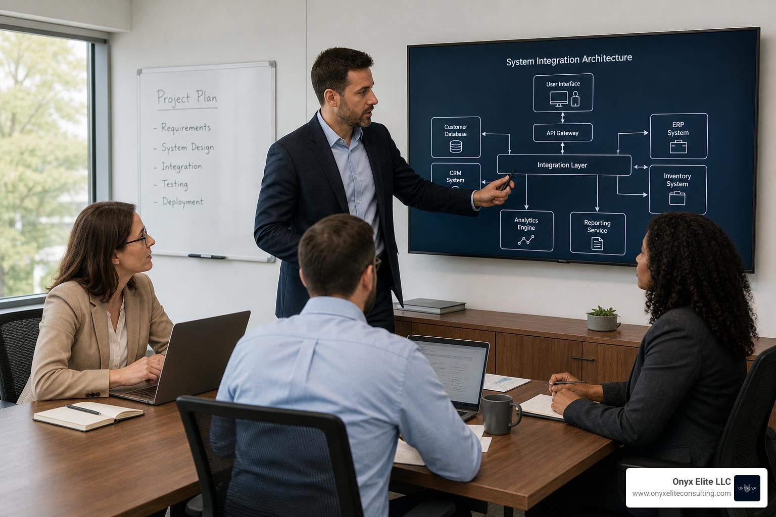 An IT consultant collaborating with a Connecticut business team on system integration